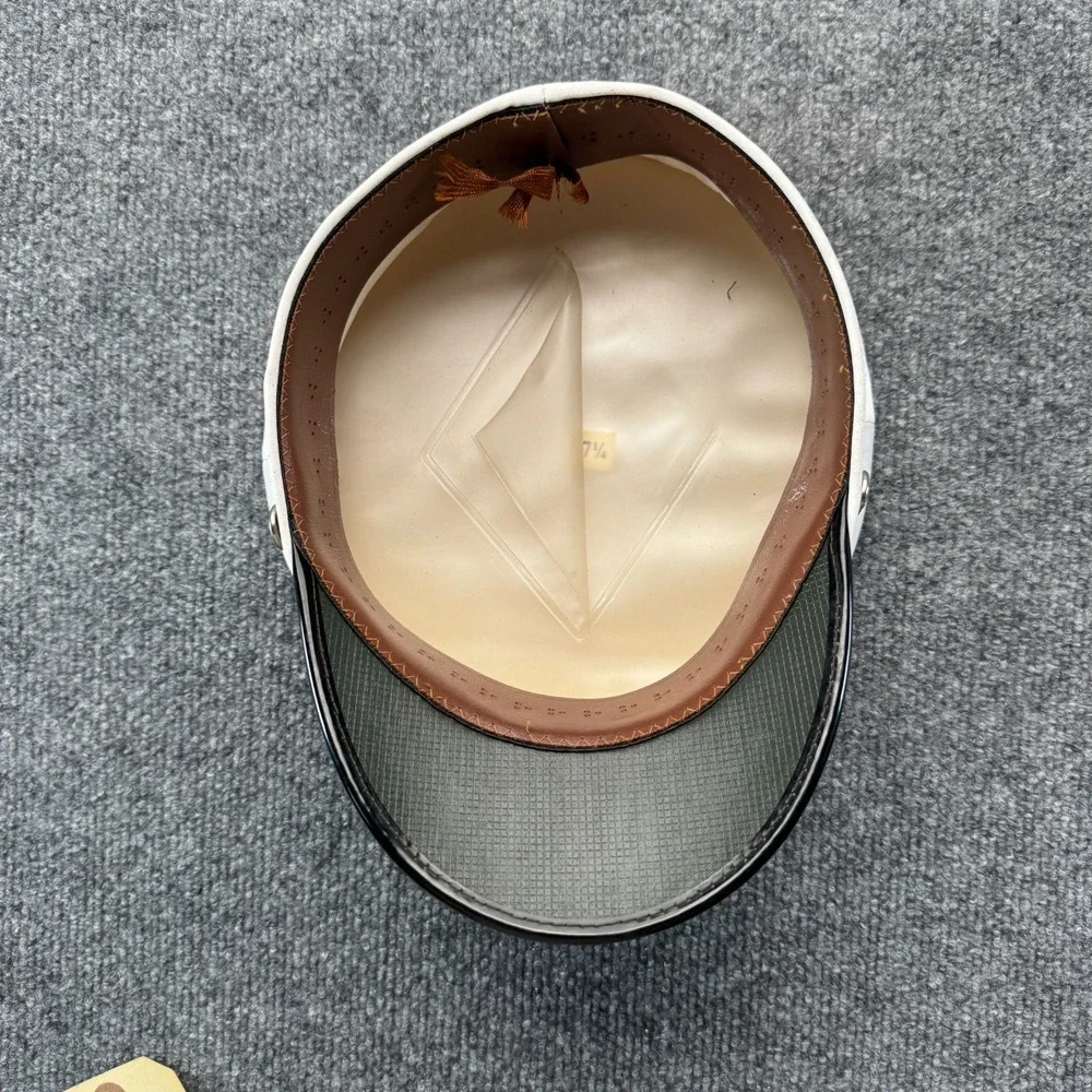 Vintage Fire Department Officer Dress Hat Cap White Bell Crown Black Visor 7 1/4